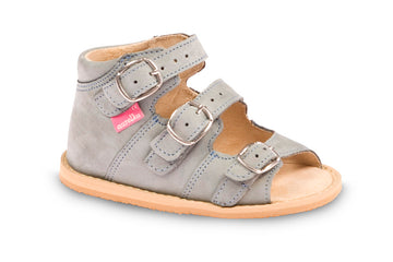 Sandały z usztywnioną piętą na klamerki, z obcasem Thomasa, standardowa supinacja łuku podłużnego