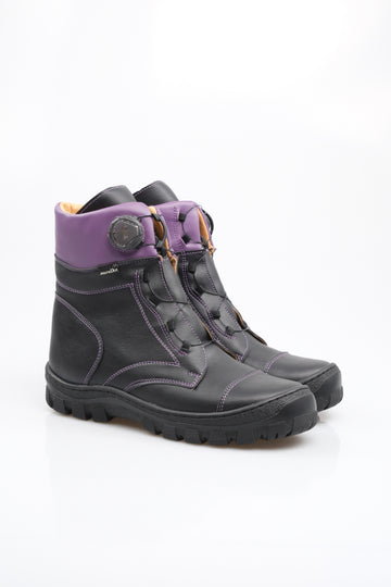 Wysokie buty zimowe dla dzieci ze stabilizacją pięty, z wiązaniem BOA®, na zimowej podeszwie, Ocieplenie z futerka naturalnego ciemne, Tęgość F